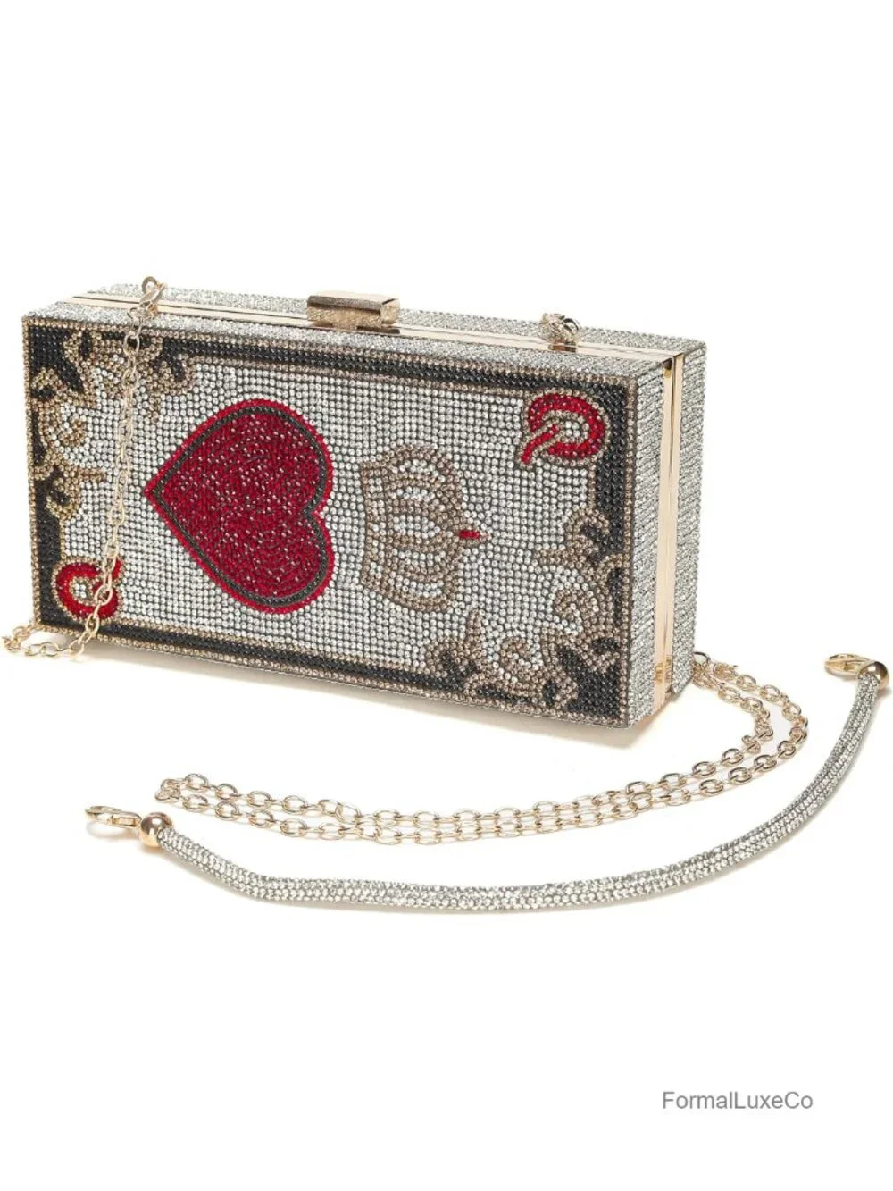 Diamond Crystal Minaudiere Clutch Bag with Chain Strap - Evening Handbag